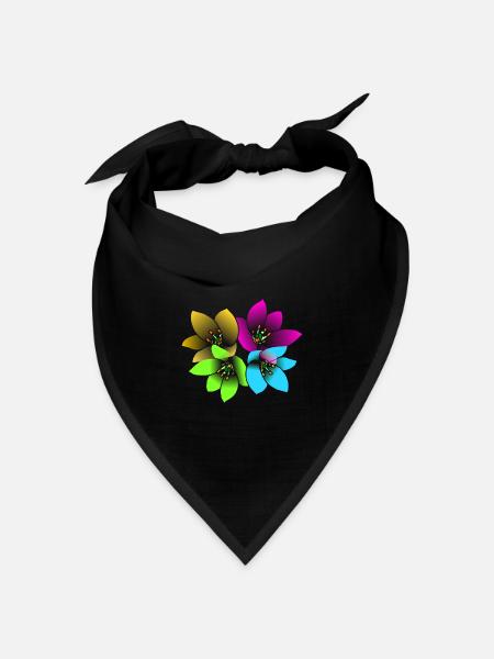 Blume Blüten floral Blumenmuster Blumenstrauß - Bandana Dreieckstuch - Schwarz