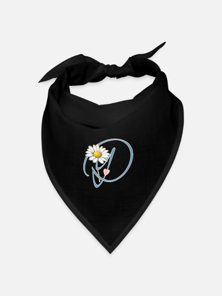 Buchstabe D Gänseblümchen Herz - Bandana Dreieckstuch - Schwarz
