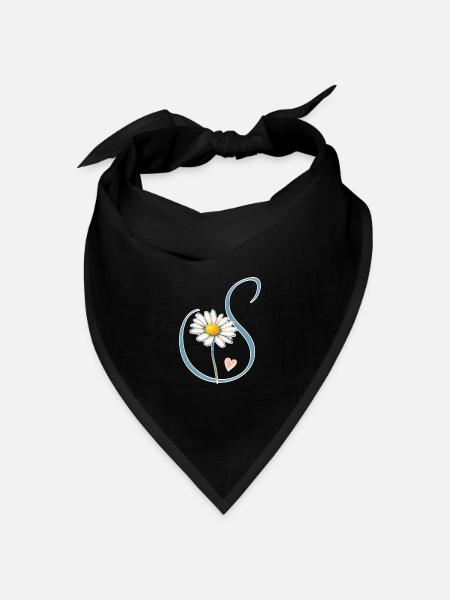 Buchstabe S Gänseblümchen Herz - Bandana Dreieckstuch - Schwarz
