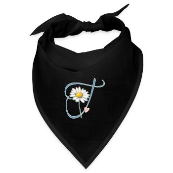 Buchstabe T Gänseblümchen Herz - Bandana Dreieckstuch - Schwarz - Vorne