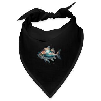 Schöner Fisch Meereslandschaft Gemälde Kunst - Bandana Dreieckstuch - Schwarz - Vorne