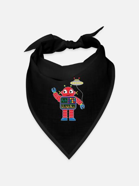 Kleiner roter Roboter mit Raumschiff - Bandana Dreieckstuch - Schwarz