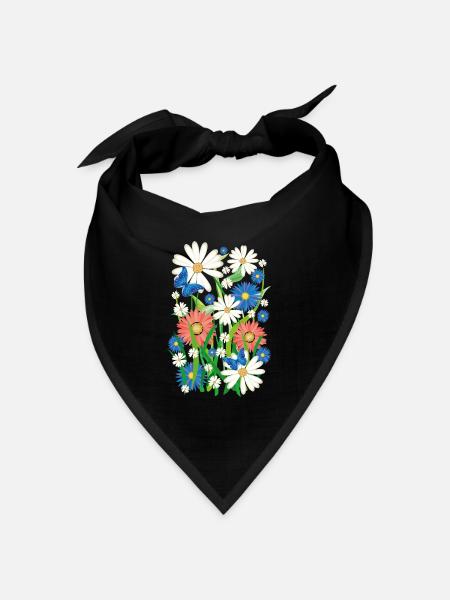24 Blumen Schmetterlinge Sommer Wiese - Bandana Dreieckstuch - Schwarz
