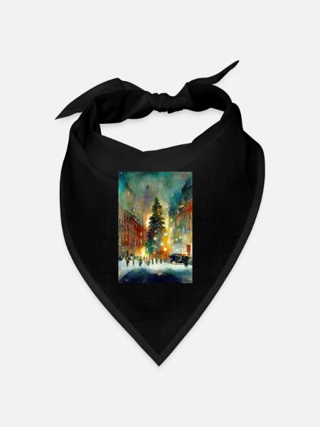 Aquarell Weihnachtsstadt - Bandana Dreieckstuch - Schwarz