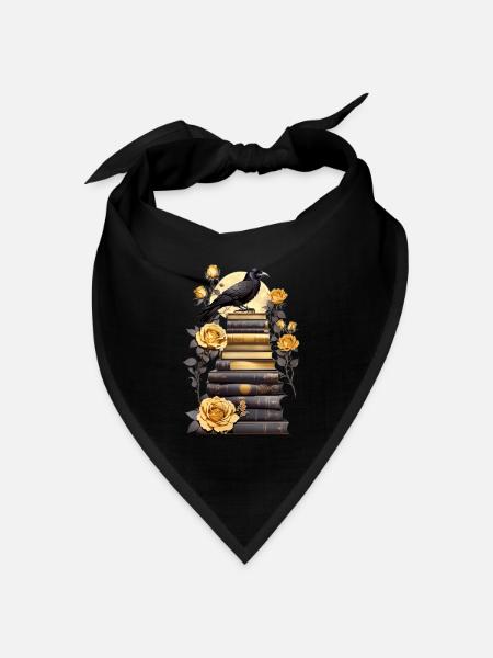 Bücherstapel mit Rabe - Bandana Dreieckstuch - Schwarz