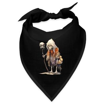 Knochiger Magier mit Schädelstab – Fantasy - Bandana Dreieckstuch - Schwarz - Vorne
