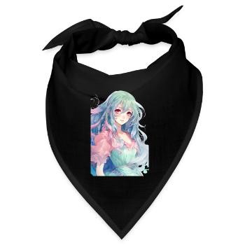 Anime-Mädchen mit blauen und grünen Haaren - Bandana Dreieckstuch - Schwarz - Vorne