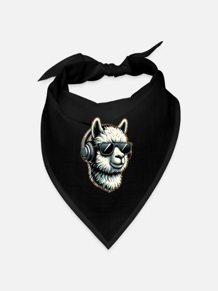 Alpaka Lama mit Kopfhörern und Sonnenbrille - Bandana Dreieckstuch - Schwarz
