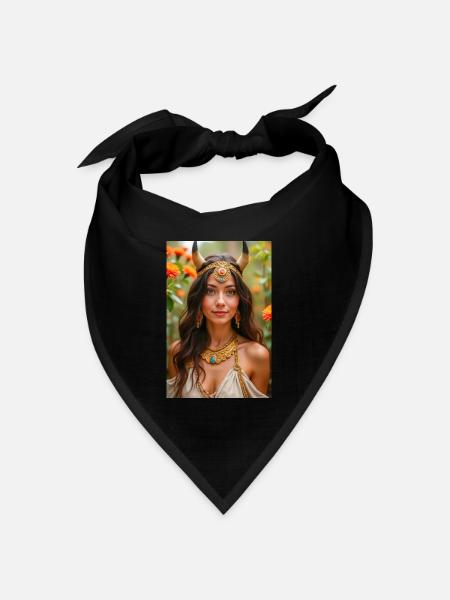 Hathor, goldener Kopfschmuck mit Sonnenscheibe - Bandana Dreieckstuch - Schwarz