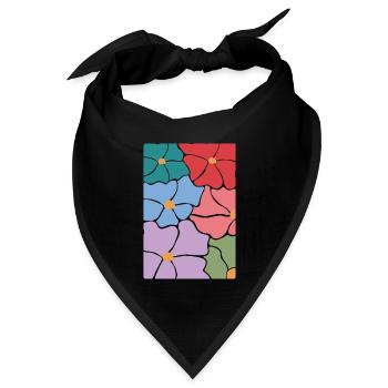 Boho Flora Blumen - Bandana Dreieckstuch - Schwarz - Vorne