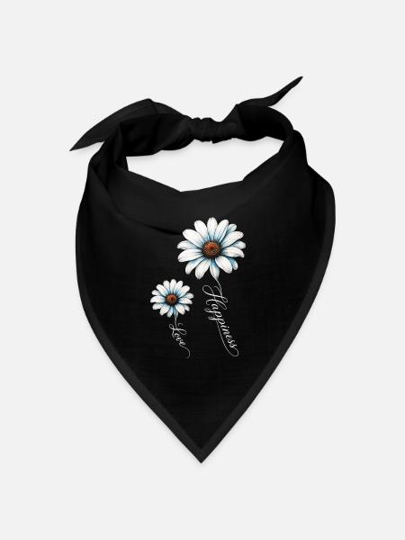Blaue Gänseblümchen, Glück und Liebe - Bandana Dreieckstuch - Schwarz