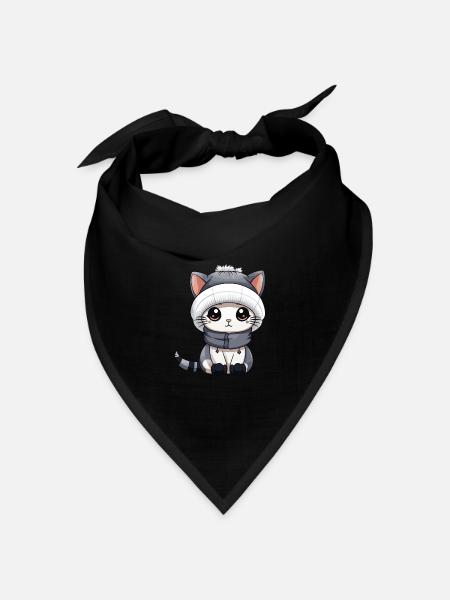 Katze Winter Comic Niedlich - Bandana Dreieckstuch - Schwarz
