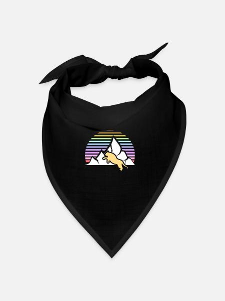 Berglöwe vor Retro Hintergrund mit Berg und Sonne - Bandana Dreieckstuch - Schwarz