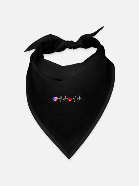 USA Amerika Deutschland Flagge Herzschlag - Bandana Dreieckstuch - Schwarz