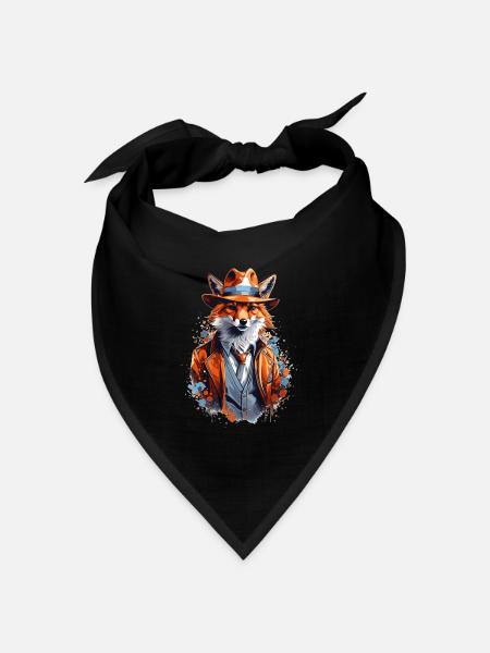 Fuchs mit Hut - Bandana Dreieckstuch - Schwarz