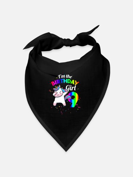 Geburtstag Mädchen 9.Geburtstag Einhorn Geschenk - Bandana Dreieckstuch - Schwarz
