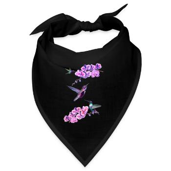 Kolibris fliegen zwischen Orchideen - Bandana Dreieckstuch - Schwarz - Vorne