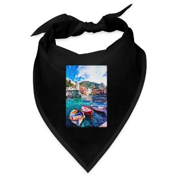 Vintage San Gimignano Siena Gemälde Cinque Terra - Bandana Dreieckstuch - Schwarz - Vorne