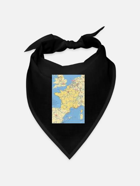 Frankreich Karte mit Städten Straßen Flüssen Seen - Bandana Dreieckstuch - Schwarz