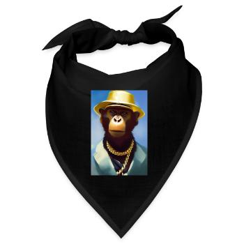 Cooler Affe mit Gold Kette - Bandana Dreieckstuch - Schwarz - Vorne