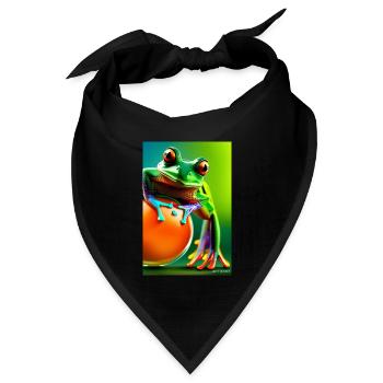 Bunter Frosch - Bandana Dreieckstuch - Schwarz - Vorne