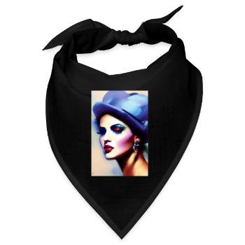 Schöne Frau mit Hut - Bandana Dreieckstuch - Schwarz - Vorne