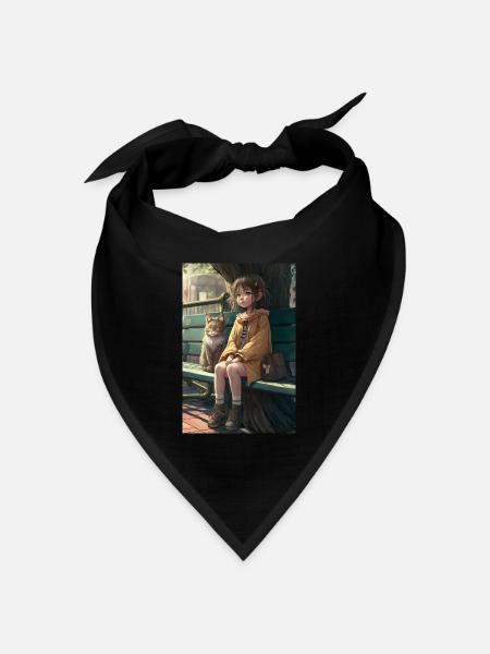 Manga Mädchen Katze Geschenk - Bandana Dreieckstuch - Schwarz