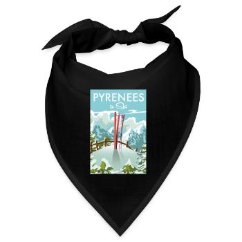 Pyrenäen zum Skifahren schöne Retro- oder Vintage-Karikatur - Bandana Dreieckstuch - Schwarz - Vorne