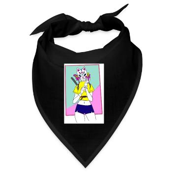 schöne Frau mit Katzenmaske - Bandana Dreieckstuch - Schwarz - Vorne