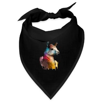 Alpaka Lama Kopf Regenbogen Farbtropfen - Bandana Dreieckstuch - Schwarz - Vorne