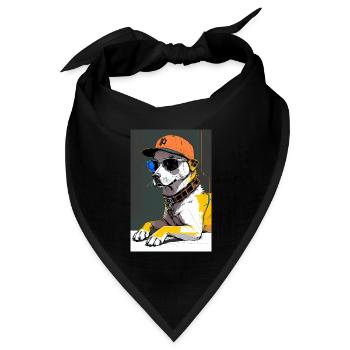 Inkpunk Hund mit Sonnenbrille und Cap 4 - Bandana Dreieckstuch - Schwarz - Vorne
