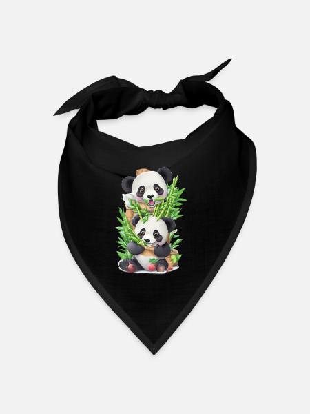 Panda Bär ißt Bambus - Bandana Dreieckstuch - Schwarz