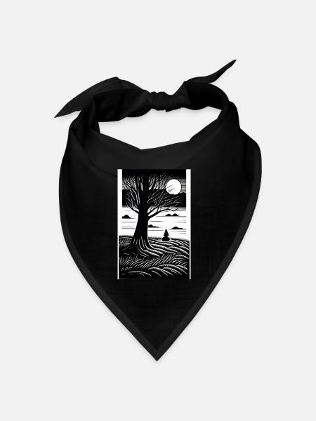Schwarz Weiß Vollmond - Bandana Dreieckstuch - Schwarz