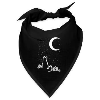 Eine Katze unter dem Mond und den Sternen - Bandana Dreieckstuch - Schwarz - Vorne