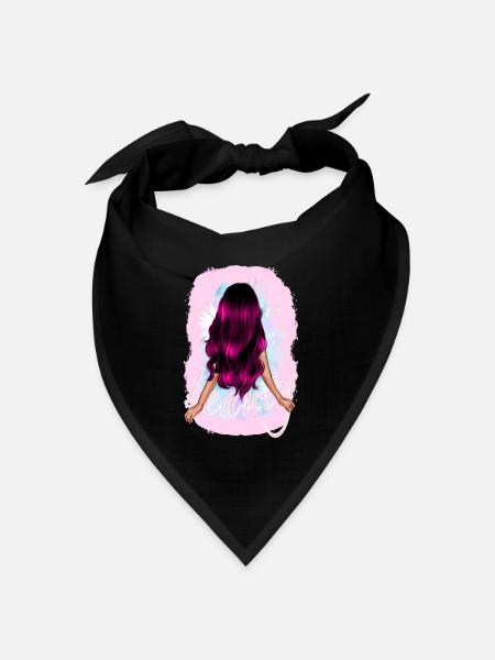 Mädchen Frau beauty lange pinke Haare mit Blume - Bandana Dreieckstuch - Schwarz