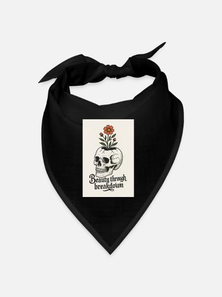 Blumenschädel Künstlerisches Design - Bandana Dreieckstuch - Schwarz
