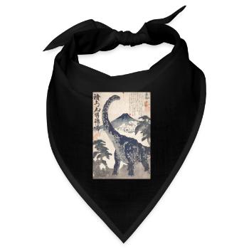 Ukiyo-e Dino unter dem Fuji-Berg - Bandana Dreieckstuch - Schwarz - Vorne
