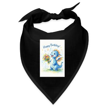 Blauer Drache mit Blumenstrauß - Bandana Dreieckstuch - Schwarz - Vorne