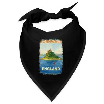 Cornwall England – Aquarell Reiseposter - Bandana Dreieckstuch - Schwarz - Vorne