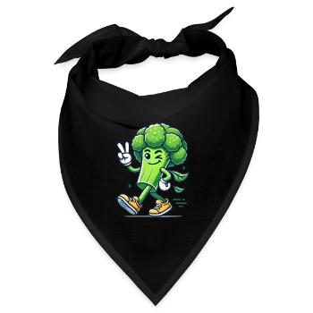 Cooles laufendes Brokkoli-Cartoon-Design - Bandana Dreieckstuch - Schwarz - Vorne