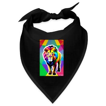 Löwe Polygon Regenbogen Bunt Wildnis Wildtier - Bandana Dreieckstuch - Schwarz - Vorne