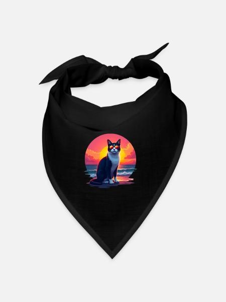 Katze am Strand - Bandana Dreieckstuch - Schwarz