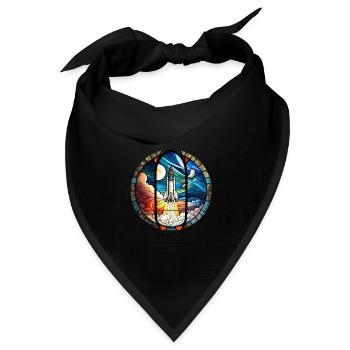 Rakete Weltall Raketenstart Kirchenglass Buntglass - Bandana Dreieckstuch - Schwarz - Vorne