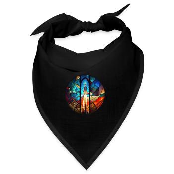 Rakete Weltall Raketenstart Kirchenglass Buntglass - Bandana Dreieckstuch - Schwarz - Vorne