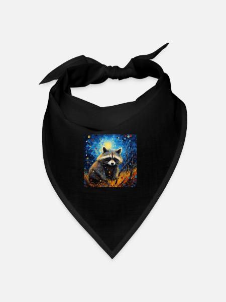 waschbär, van gogh, sternennacht, tier - Bandana Dreieckstuch - Schwarz