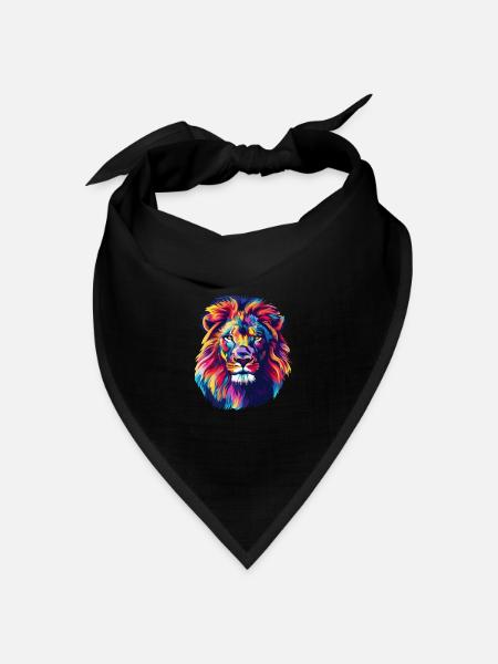 Löwe Löwenkopf Bunt - Bandana Dreieckstuch - Schwarz