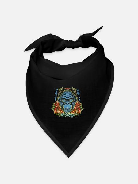 Gorilla mit Kopfhörer Lustiger Spruch NO STRESS - Bandana Dreieckstuch - Schwarz