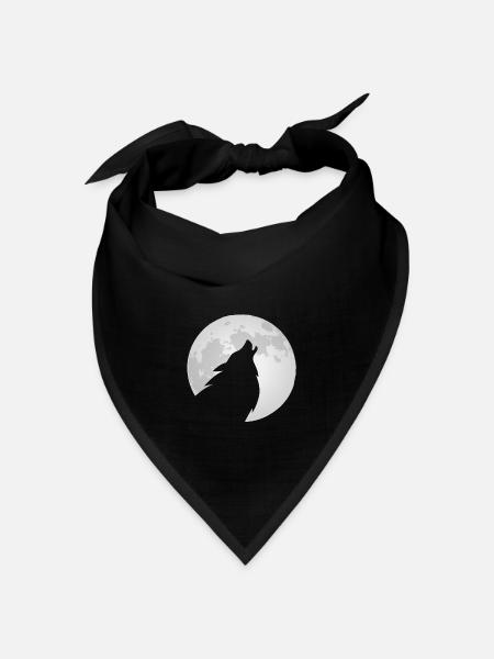 Wolf heult den Mond an - Bandana Dreieckstuch - Schwarz