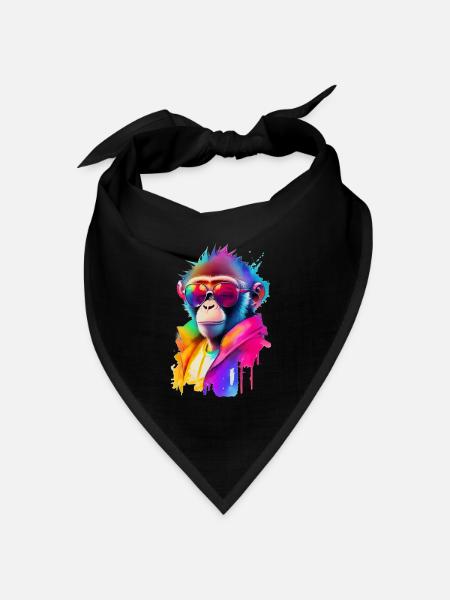 Affe mit Sonnenbrille - Bandana Dreieckstuch - Schwarz