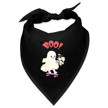 Freundlicher Geist mit Blumen auf Skateboard - BOO - Bandana Dreieckstuch - Schwarz - Vorne
